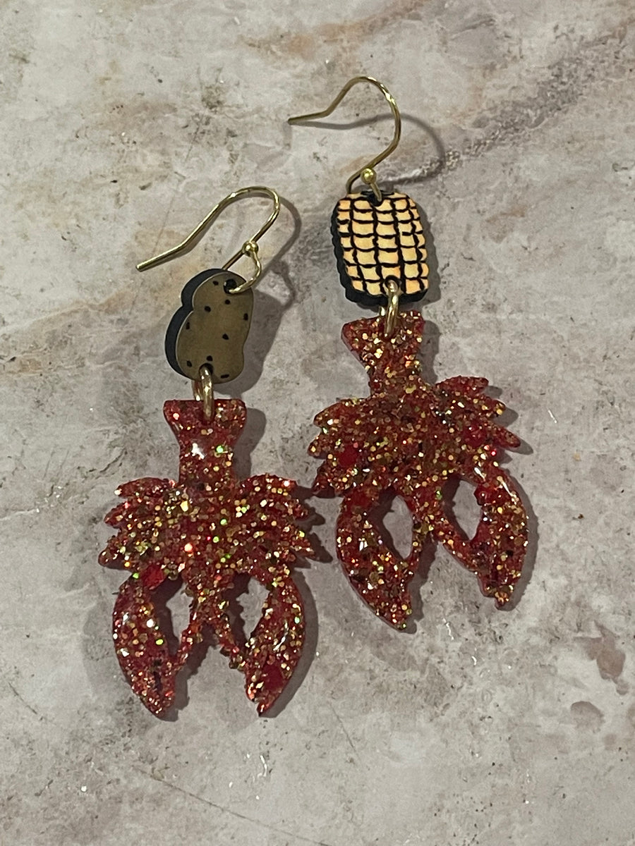 Crawfish Boil Earrings, Louisiana Style Jewelry, Unique Hostess