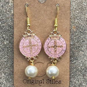 Pink | St. Benedict | Earrings | Catholic | Pearl