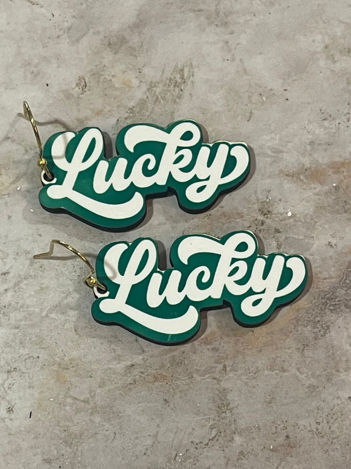 Lucky | St Patrick’s | retro | white | Earrings | Green