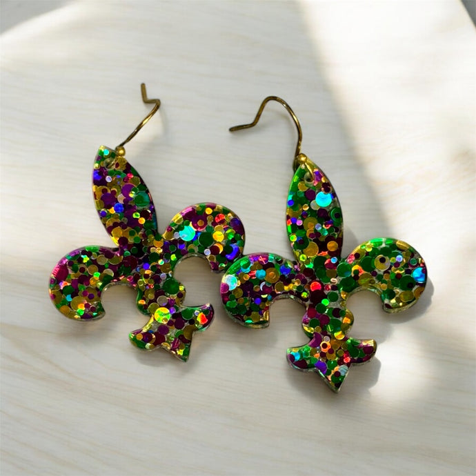 Fleur de lis Louisiana Mardi Gras dangle earrings