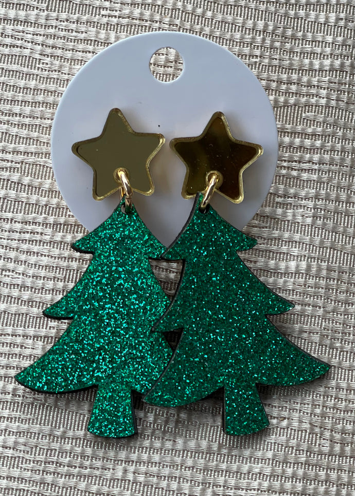 Green Sparkle Christmas Tree earrings