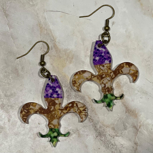 Mardi Gras Glitter Acrylic Fleur de lis shaped earrings - Original Stiles