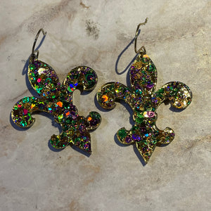 Fleur de lis Louisiana Mardi Gras dangle earrings