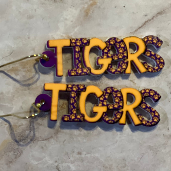 Tiger | mascot | purple and gold | earrings