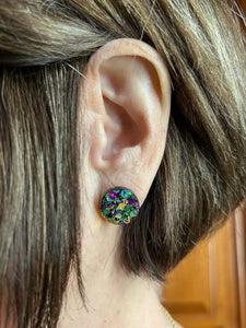 Round Mardi Gras stud earrings